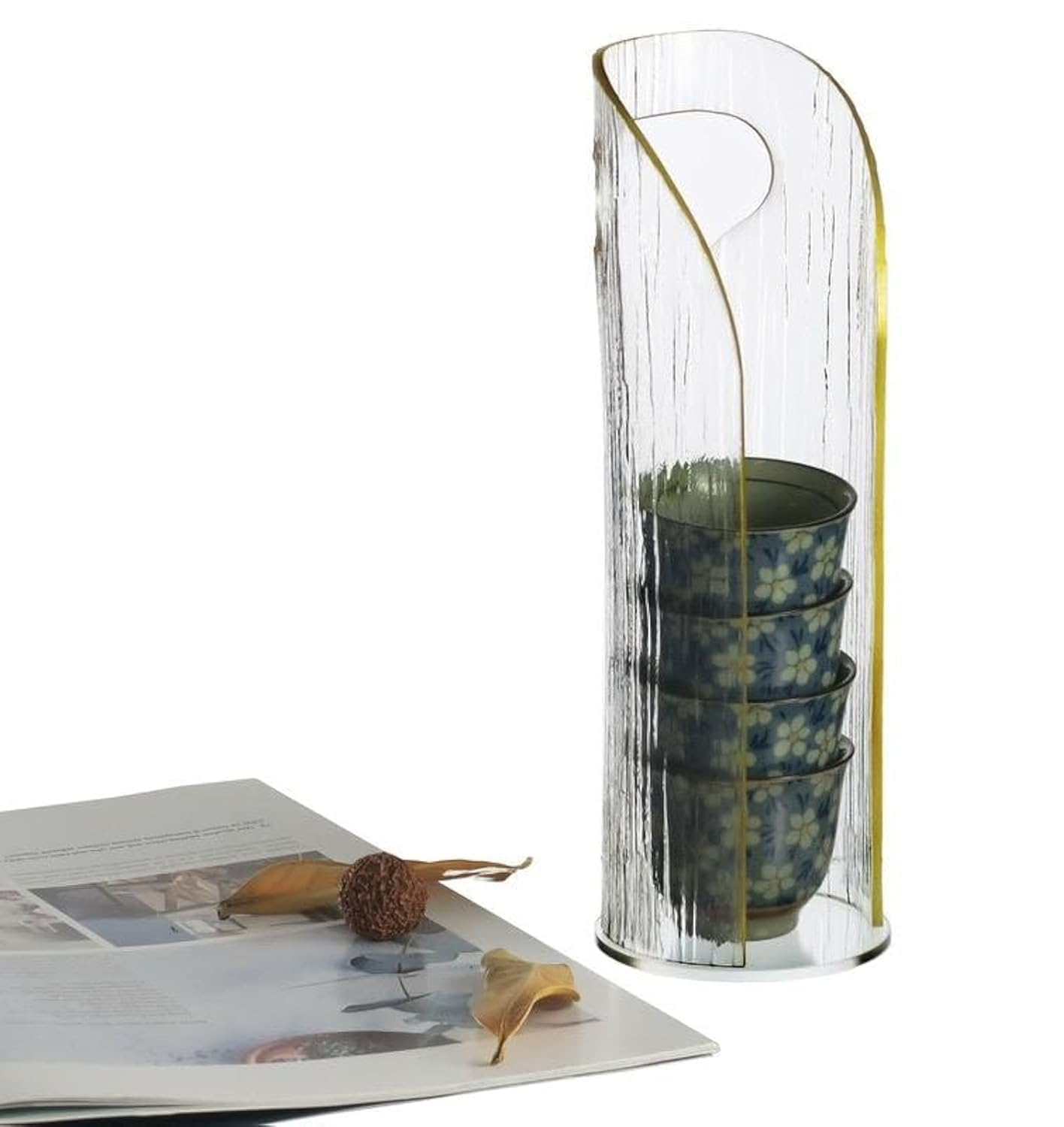 Orchid Acrylic Cawa Cup Holder, Storage Container, Tea and Coffee Mug Organizer, Rack for Kitchen, Disposable Cup Dispenser (Gold)