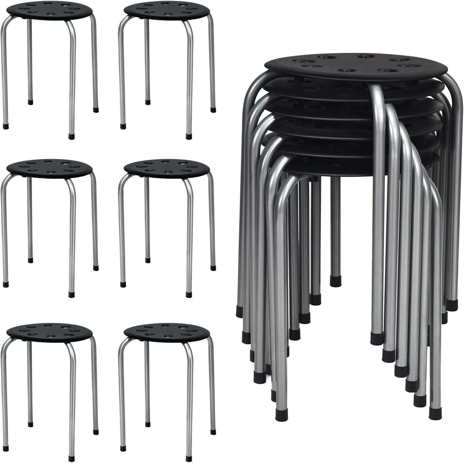 6 Pack Stackable Stools, Kids Classroom Seating Chairs with Metal Frame & Plastic Seat, Alternative Seating, Backless Round Flexible Seating for Children Students (Multi Color)