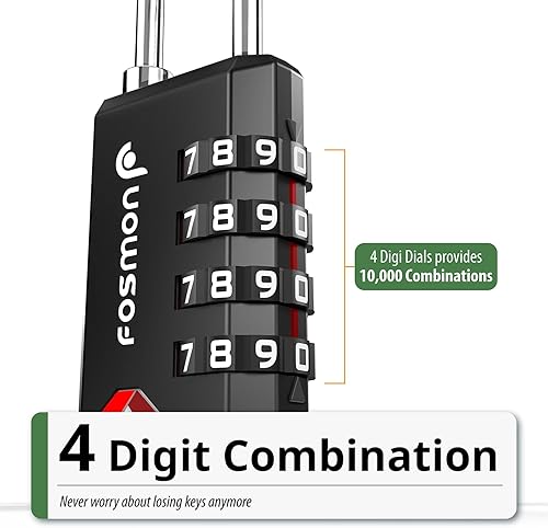 Miniatura 3 de Fosmon Cerraduras de equipaje aceptadas por la TSA, indicador de alerta abierta Fosmon de 3 dígitos con combinación de códigos de candado, cuerpo de