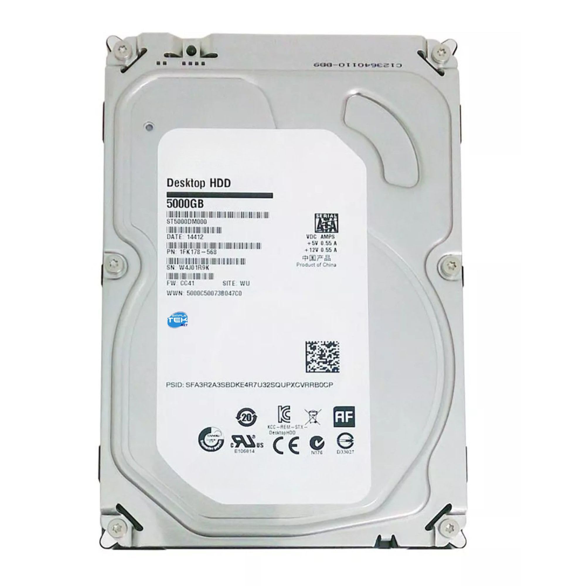 SIMPLETEK - HDD 3.5" SATA Desktop da 5TB | Cache 128MB 5900RPM | Disco Rigido per Server, NAS, DVR e PC (ST5000DM000) (Ricondizionato)