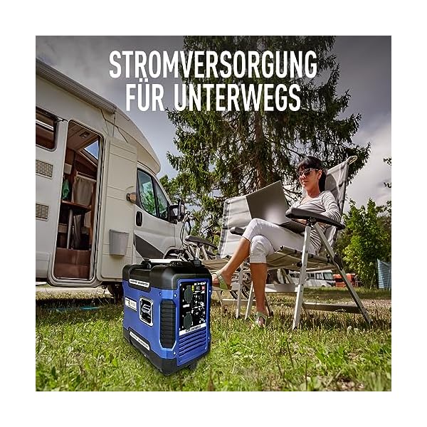 Stromerzeuger GNR.2050 | Strom Generator | Benzin | 4l Tankvolumen l 4-Takt Motor l Inverter l mit Tragegriff l Ölsensor & Eco-Modus l leise: 59 dB(A) l Notstromaggregat l Stromaggregat – Bild 7