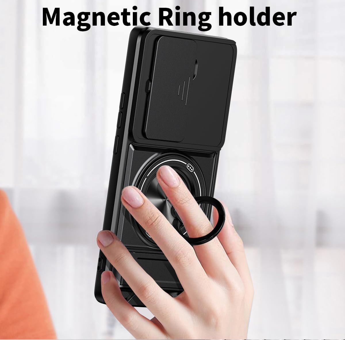 for Oppo Reno11 5G Case Built in Camera Lens Cover+2PCS Screen Protector+Finger Ring Holder Kickstand,Heavy Duty Shockproof Phone Cover (Oppo Reno11 5G,Red)