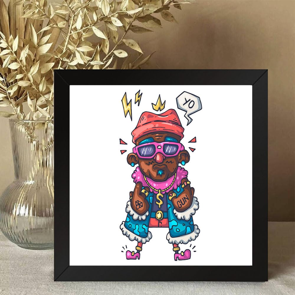 GADGETS WRAP Printed Photo Frame Matte Painting for Home Office Studio Living Room Decoration (10x10inch Black Framed) - Yo Man Cartoon Illusration