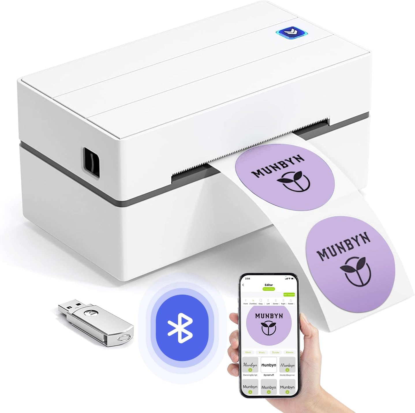 MUNBYN Shipping Label Printer Bluetooth Connection, Thermal Label