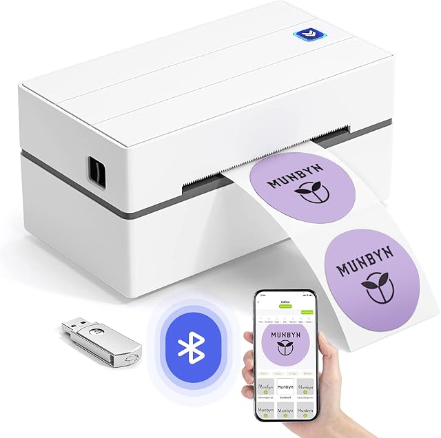 MUNBYN Bluetooth Thermal Label Printer Wireless 4x6 for Shipping Packages Postage Small Business, Compatible with Etsy, Shopify, eBay, Amazon, Royal Mail, FedEx, UPS, ITPP130B