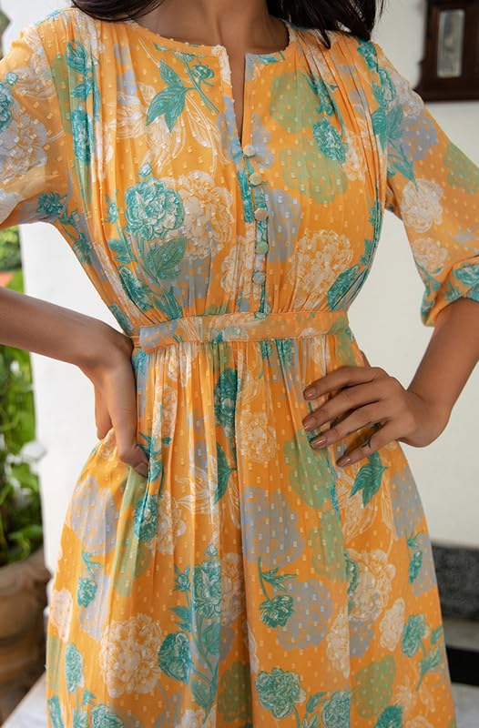 Image of Janasya Women's Georgette Floral Printed Flared Dress