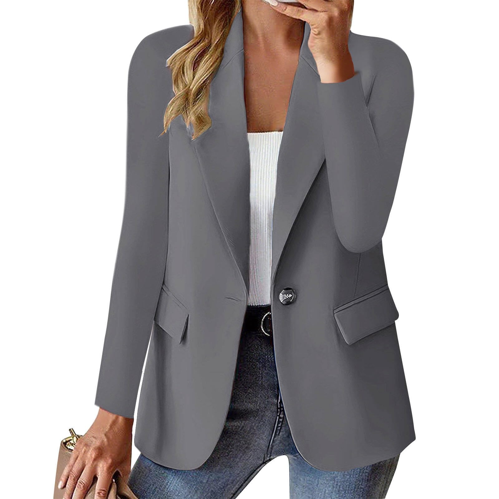 Womens Long Sleeve Lapel Blazer Formal Button Down Blazer Jackets with Pockets Bussiness Casual Work Blazers