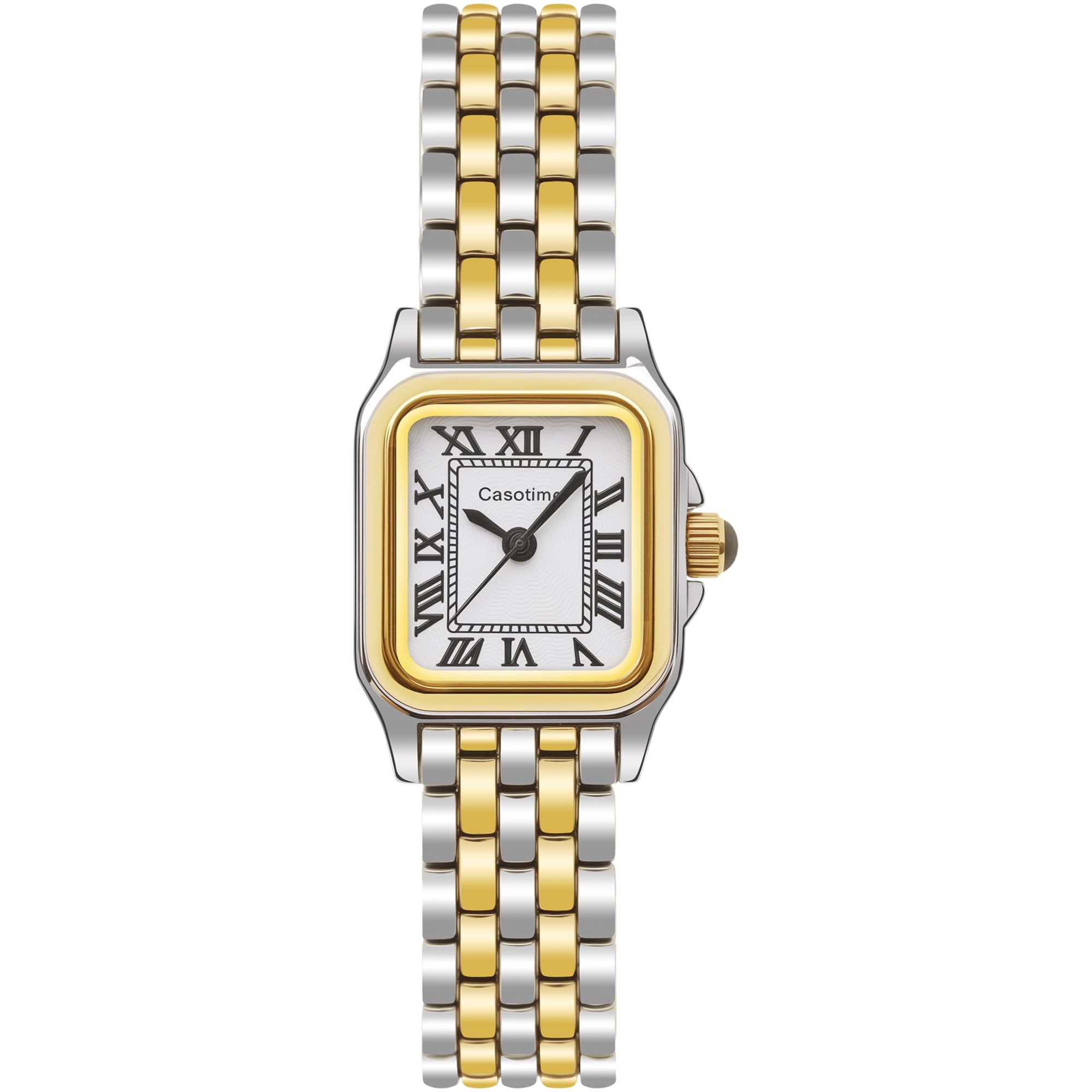 Casotime Women's Gold Watch, Vintage Rectangular Case Reloj para Mujer with Roman Numeral Dial, Small Bracelet Band, Water Resistant, Includes Adjustment Tool