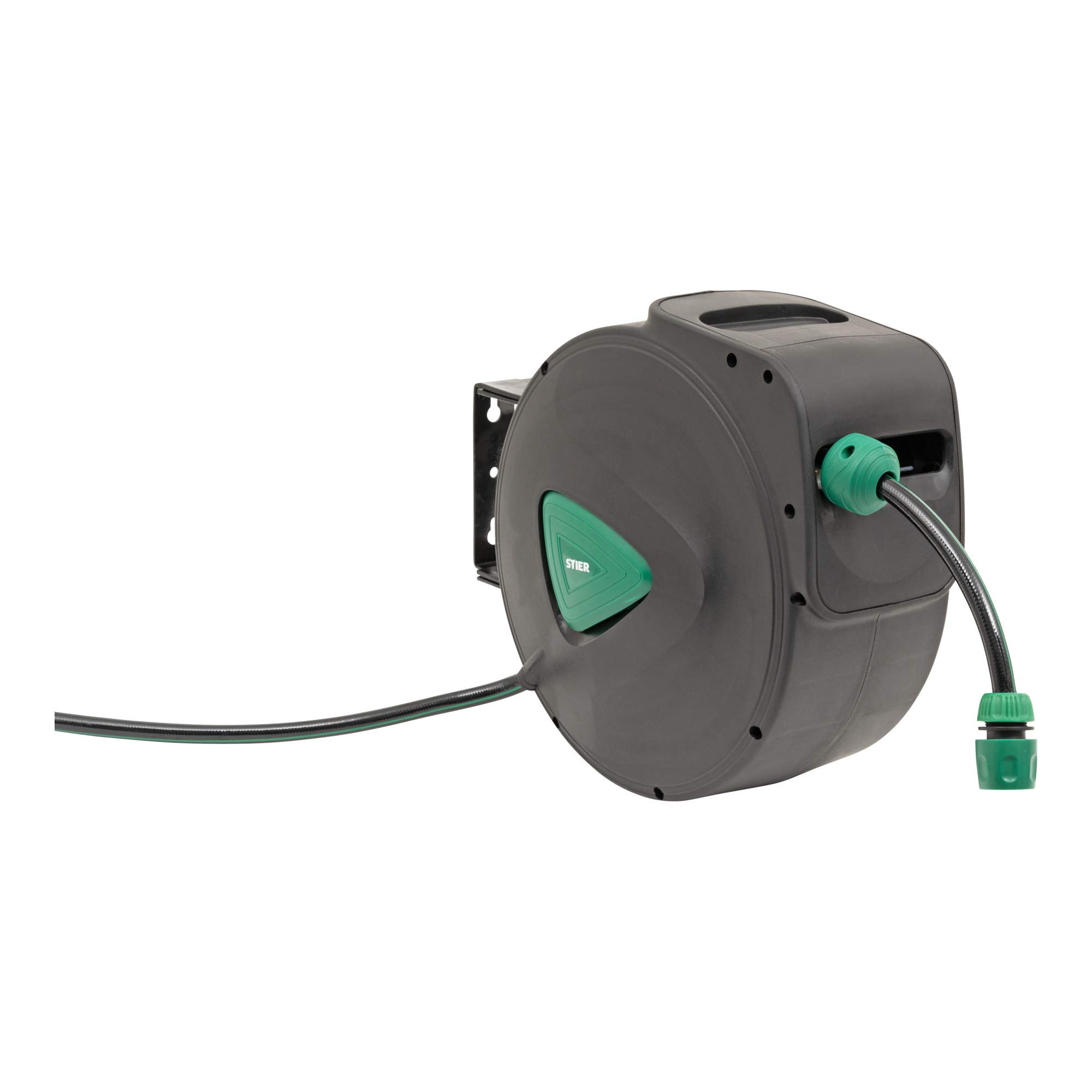 STIER Garten Schlauchtrommel SGS-200 20+2 m mit Sprühpistole automatisch schwenkbar, Gartenschlauch, Automatik-Aufwicklung, für Wandmontage, Trommelrolle Schlauch