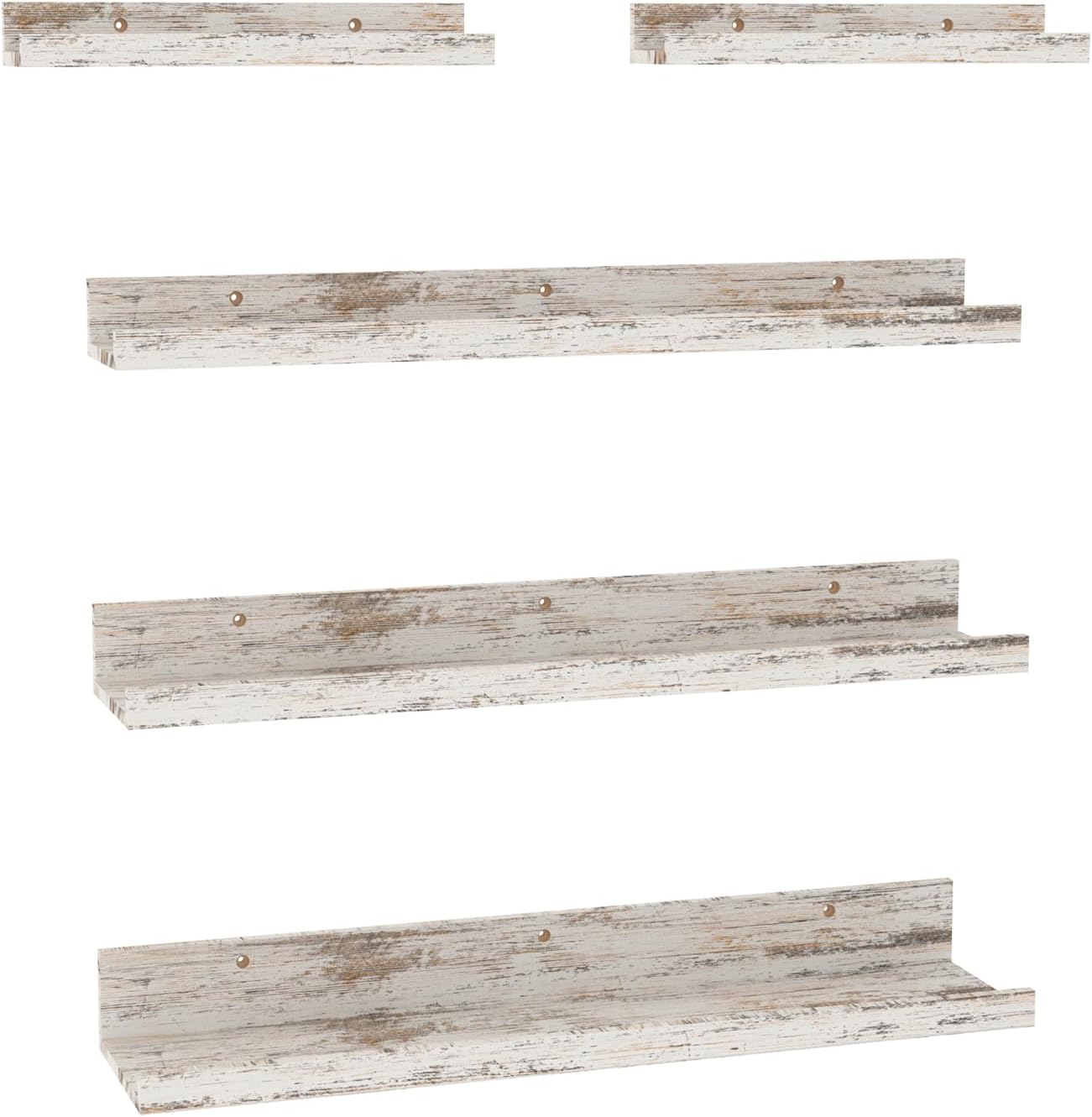 Giftgarden 24 Inch Wall Mounted Floating Shelves Set of 5, Distressed White Wood Wall Shelves for Bathroom, Bedroom, Kitchen, Living Room Storage and Decoration, Rustic Wooden Picture Ledge