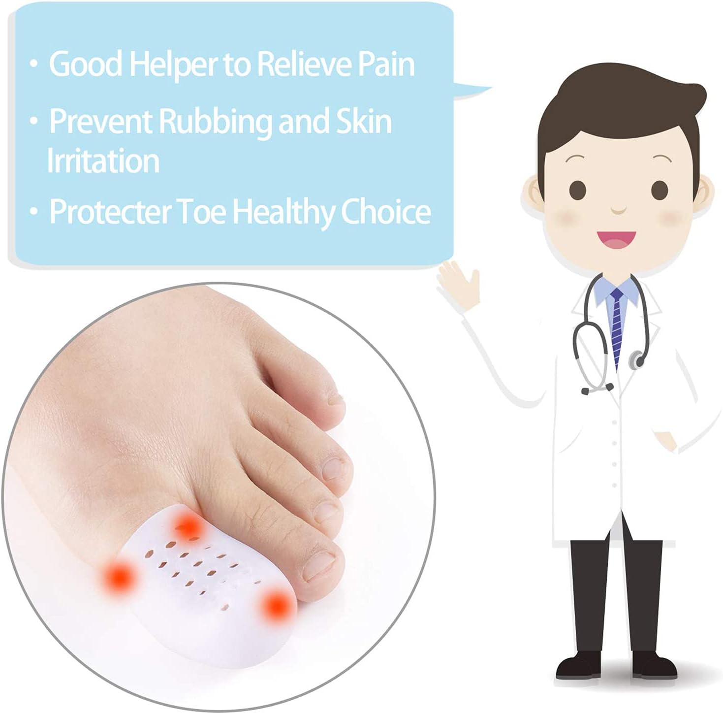 Big Toe Protector, 10PCS Breathable Gel Toe Cap Silicone Toe Cover Sleeves with Holes, Provides Relief from Missing or Ingrown Toenails, Corns, Blisters, Hammer Toes, Reduce Friction