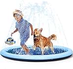 VISTOP Non-Slip Splash Pad for Kids and Dog, Thicken Sprinkler Pool Summer Outdoor Water Toys - Fun Backyard Fountain Play Mat for Baby Girls Boys Children or Pet Dog (67 inch, Blue&Blue)