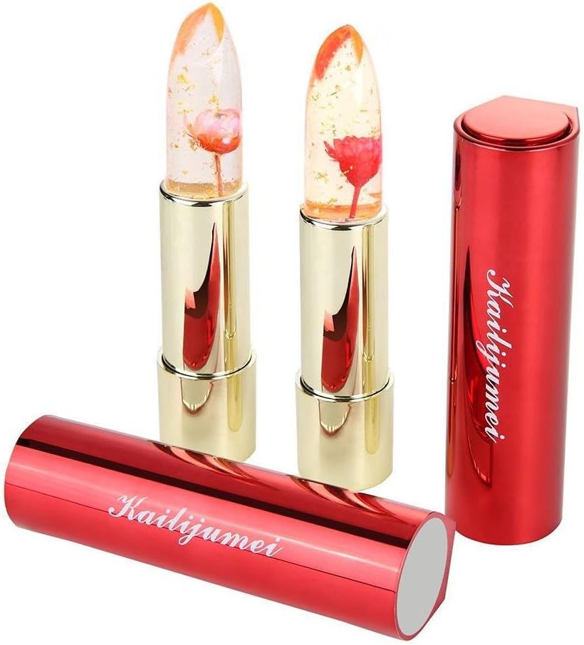 Htgtai Kailijumei Lipstick, Flower Lipstick Set 2 Color (Frame Red & Barbie Doll Powder) Moisturizer Flower Lip Stick Color Change Lipstick With Side Mirror Sold By
