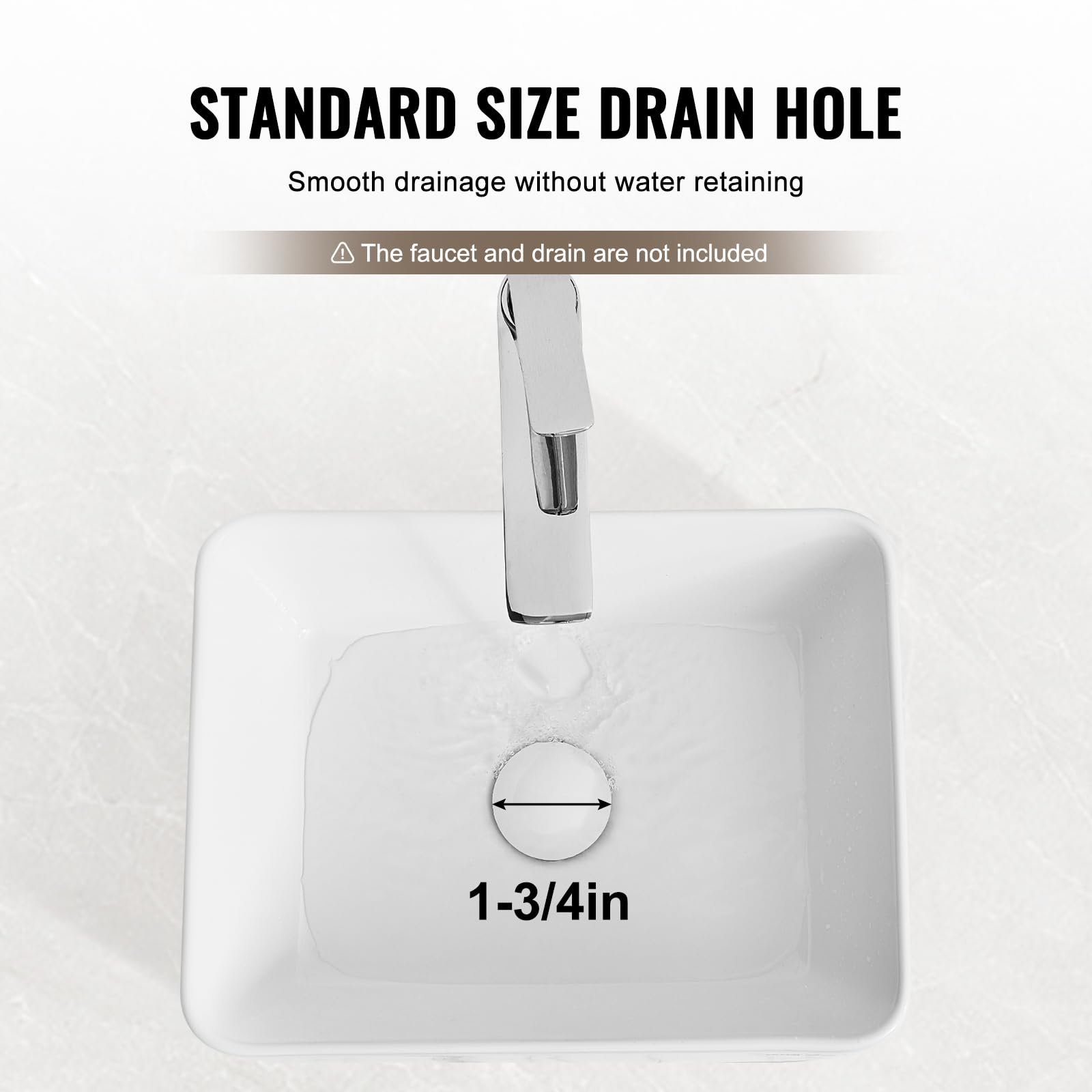 VEVOR Lavandino da Appoggio Rettangolare, 40 x 30 cm per il Bagno, Lavabo da Appoggio in Ceramica Bianca Sopra il Piano, Stile Moderno, Luminoso ed Elegante, per Bagno, Hotel, Toilette, Camper