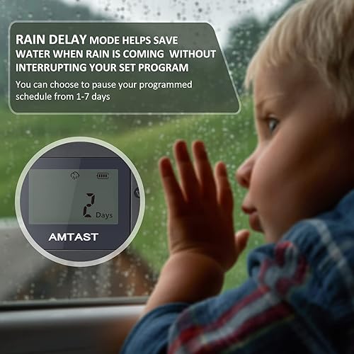 Miniatura 5 de Temporizador de riego programable para manguera de jardín con retardo de lluvia, función de riego por goteo manualautomático, sistema de riego para