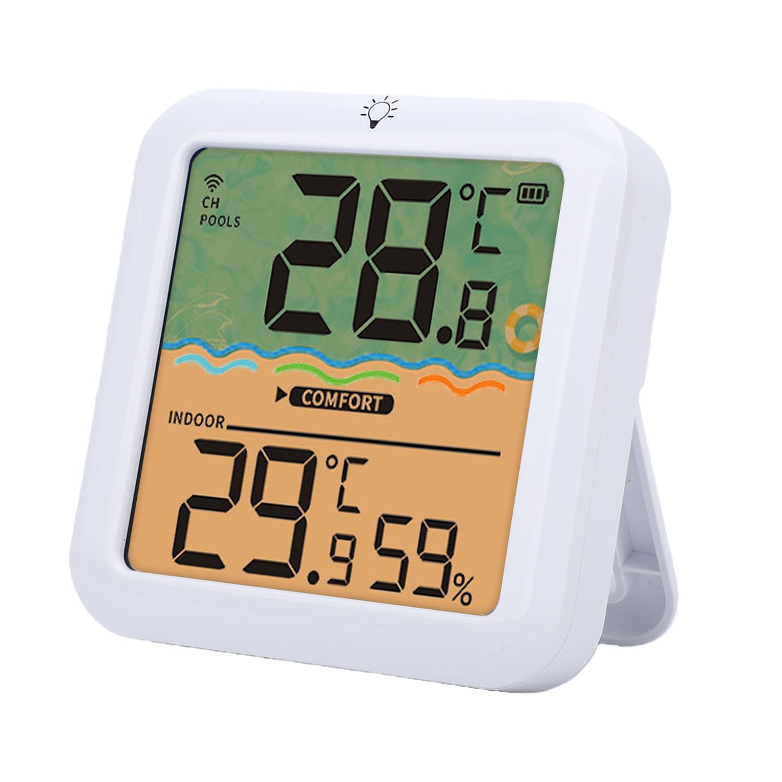 Tangxi Termómetro Solar Digital para Piscina Termómetro Flotante para Piscina con Luces RGB Alimentadas por Energía Solar Pantalla Digital Temperatura Interior Exterior Humedad para (WHITE)