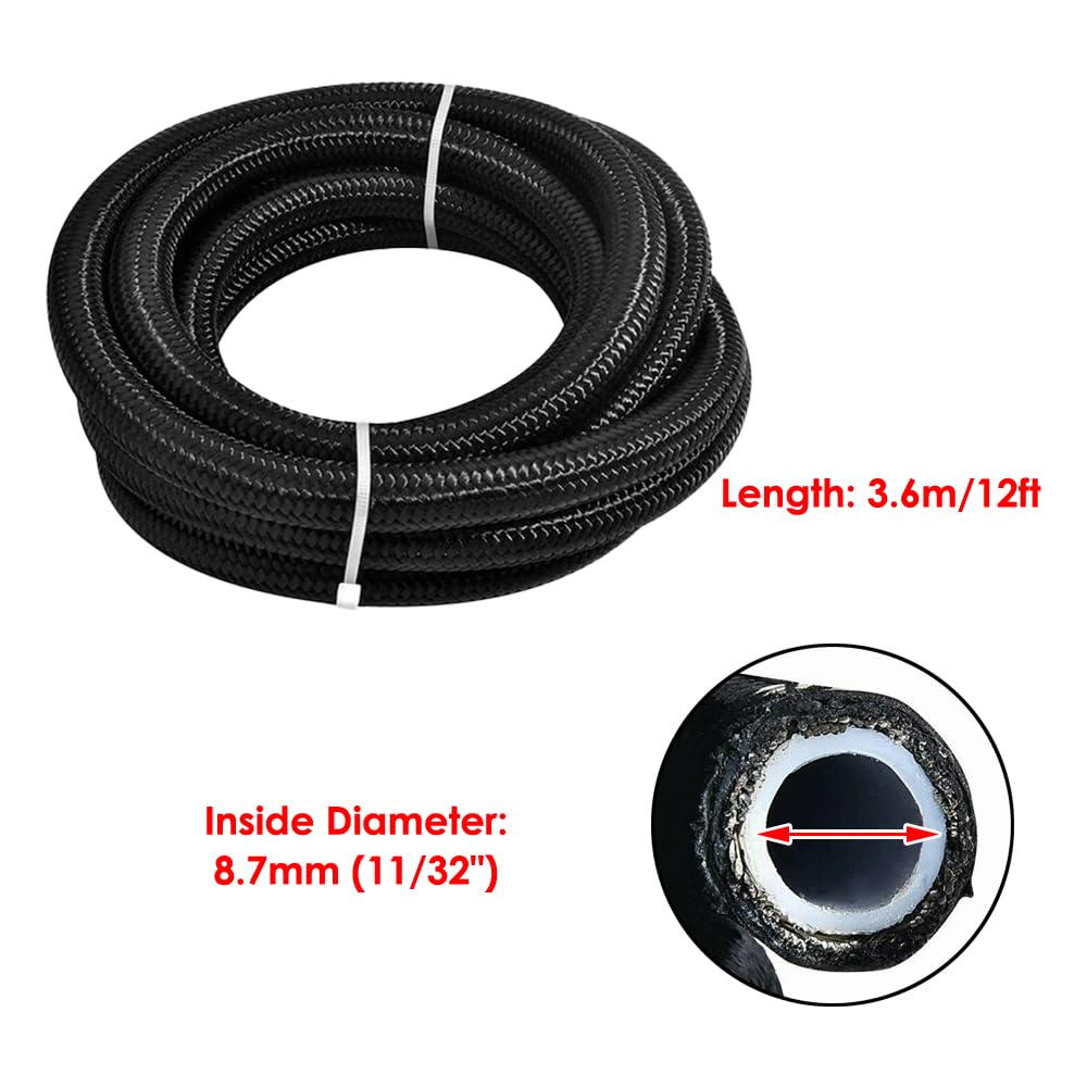12Ft Universal 6AN Braided Oil Fuel Line Stainless Steel Fuel Hose W/ 6 Pcs AN6 Hose Compatible For Kit (Silver 6pcs