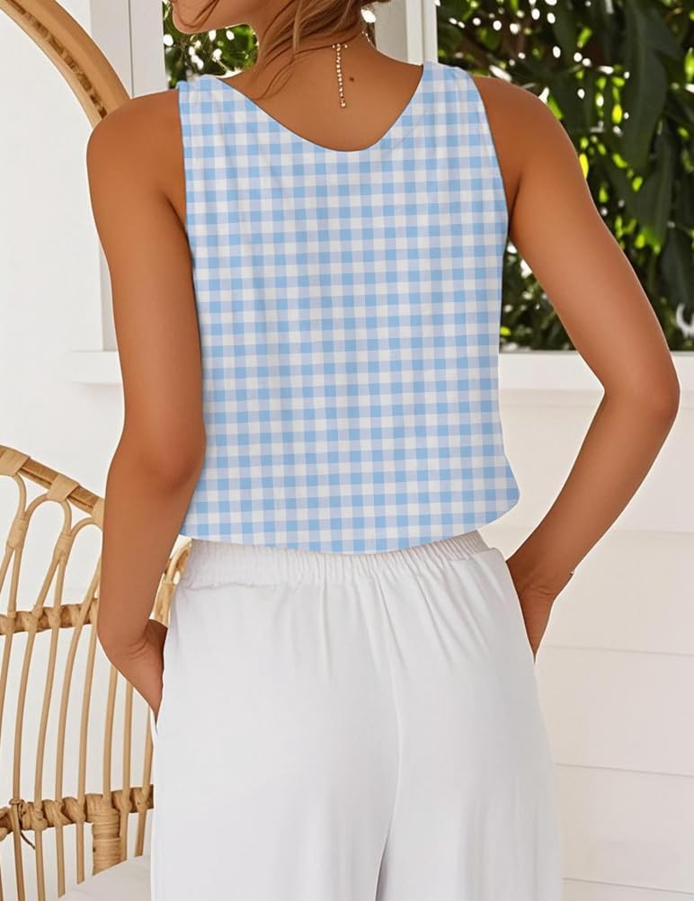 IDEALSANXUN Gingham Tank Tops for Women Spring Summer V Neck Cute Cropped Sleeveless Shirts Blouses - Image 3