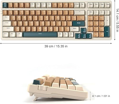 Miniatura 7 de Teclado mecánico inalámbrico, triple modo 2.4GUSB-CBT teclados para juegos de 100 teclas retroiluminación RGB, teclado de interruptor azul Teclados