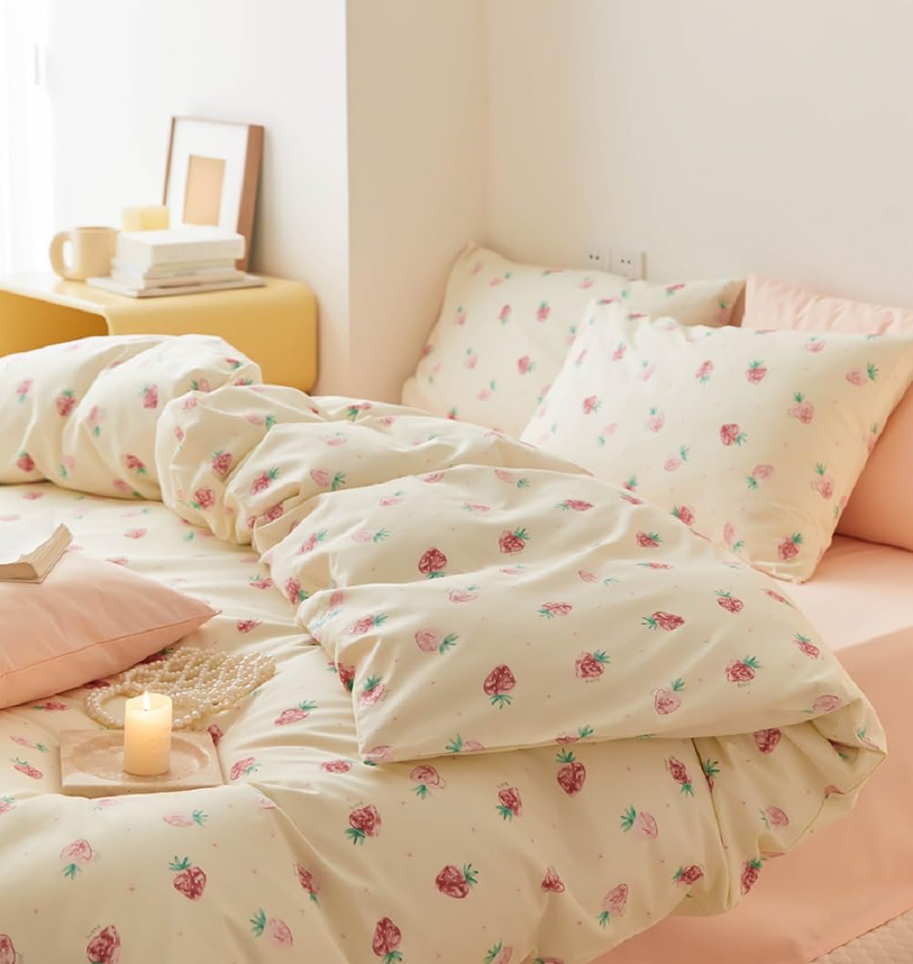 Strawberry Duvet Cover Full Strawberry Cream White Bedding Set
