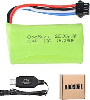 2200mAh 7.4V 15C Li-ion Rechargeable Batteries,SM3P/SM4P Connector Fits for Remote Control RC Boat Truck Crawler with 2S USB Charger (SM4P(Option B))