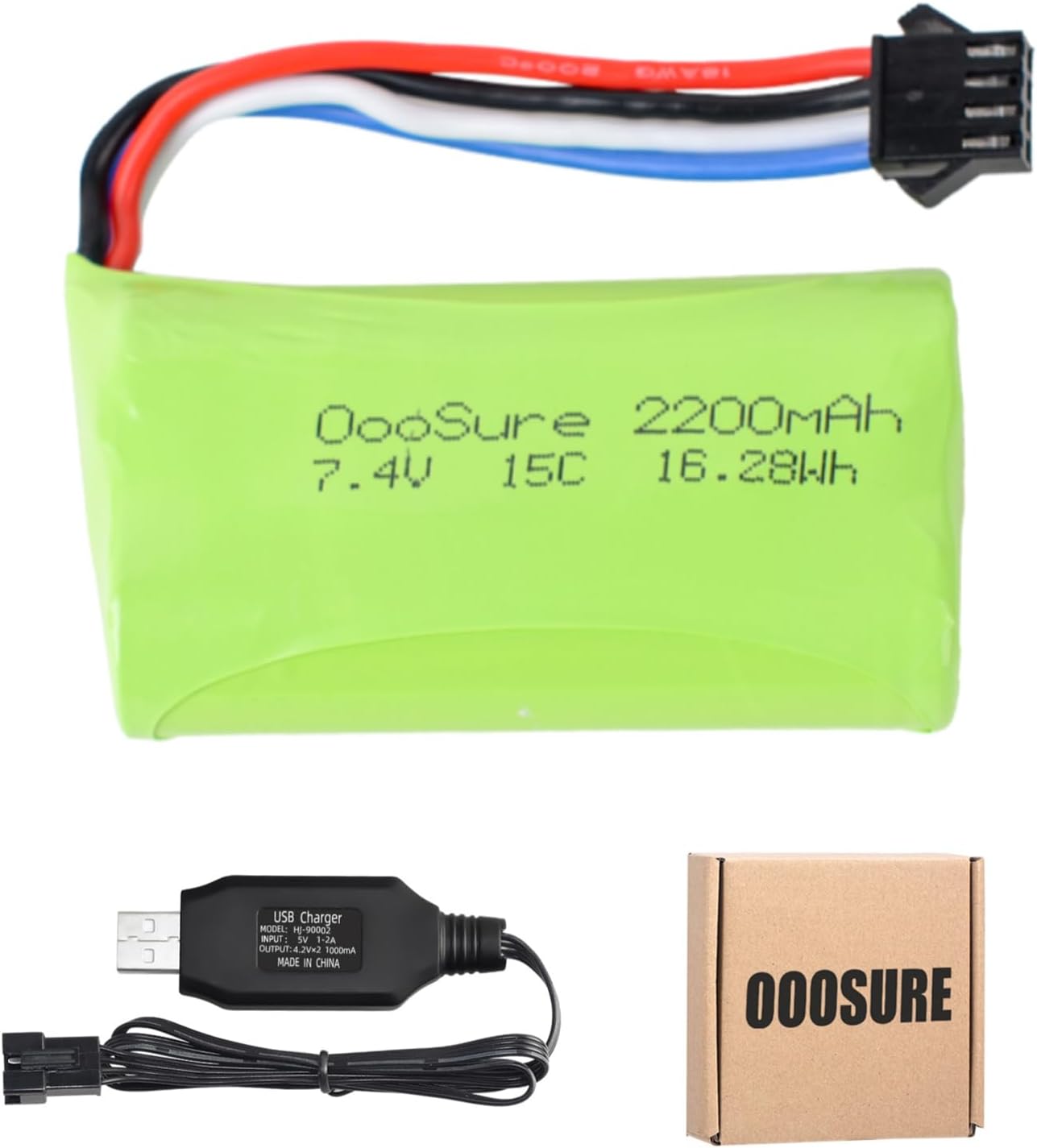 2200mAh 7.4V 15C Li-ion Rechargeable Batteries,SM3P/SM4P Connector Fits for Remote Control RC Boat Truck Crawler with 2S USB Charger (SM4P(Option B))