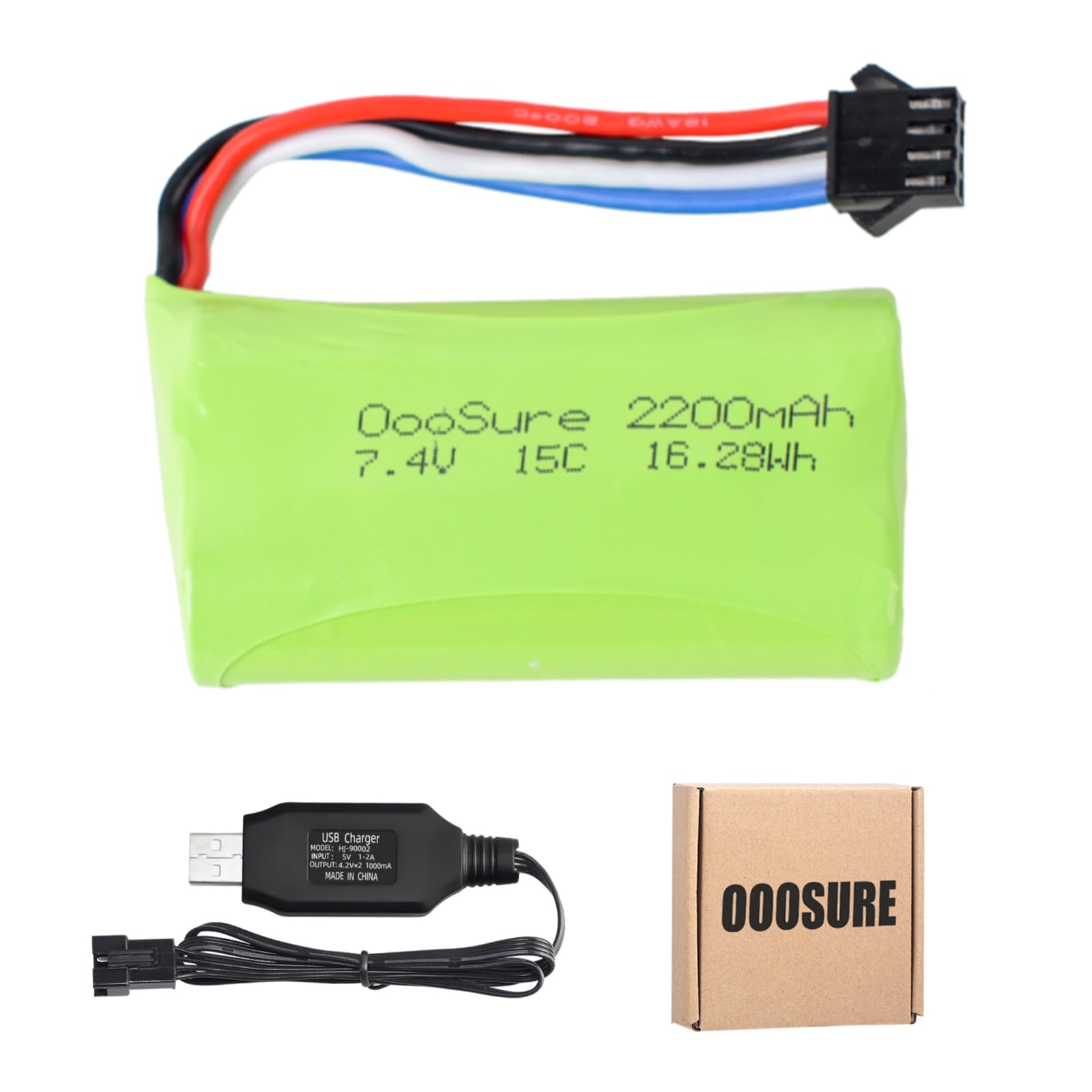 2200mAh 7.4V 15C Li-ion Rechargeable Batteries,SM3P/SM4P Connector Fits for Remote Control RC Boat Truck Crawler with 2S USB Charger (SM4P(Option B))
