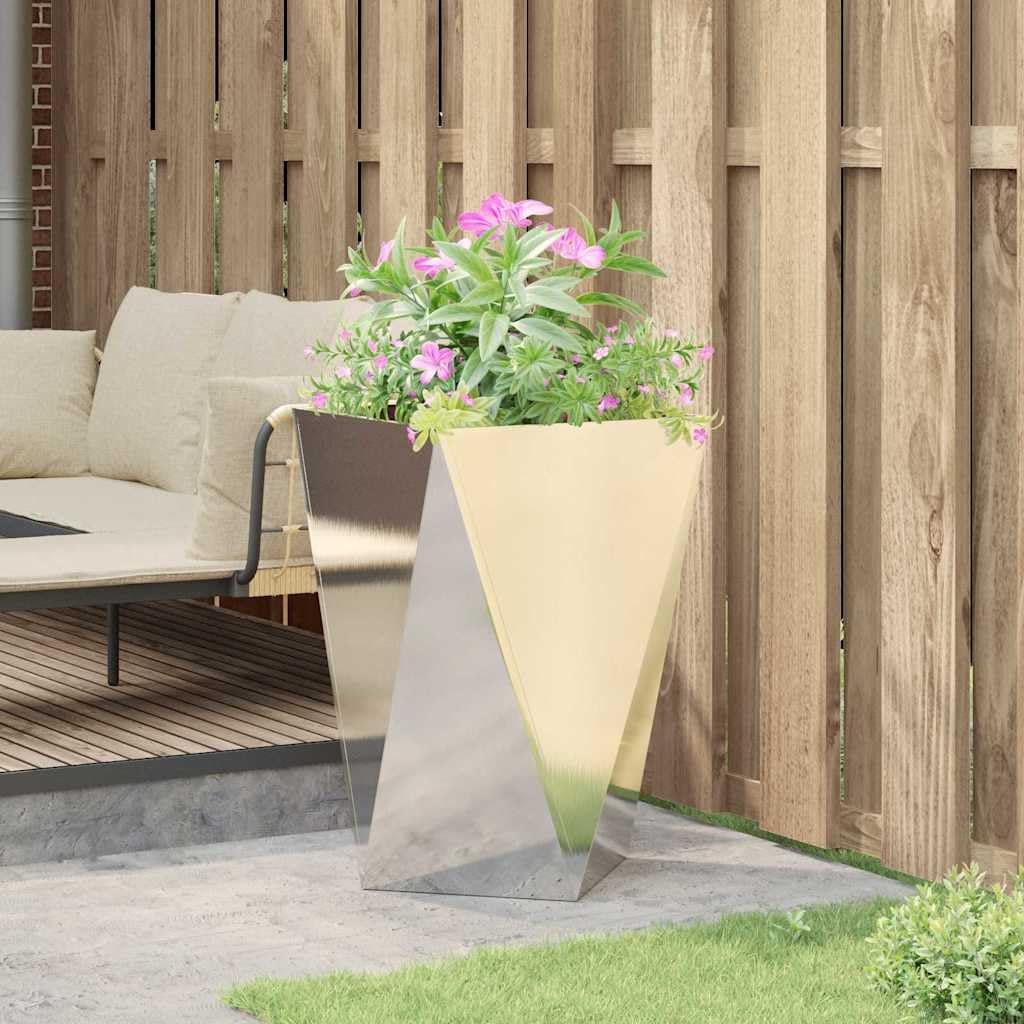Modern Rectangular Steel Planter Box 50 x 50 x 75 cm Silver Outdoor Garden Patio Decor for Plants Shrubs Herbs, Durable Stainless Metal Flower Pot with Textured Sides, Easy Assembly