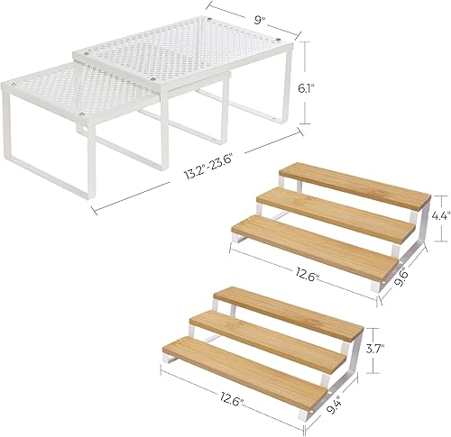 Miniatura 3 de SONGMICS Paquete de 2 estantes de gabinete y estante de especias de 3 niveles, estantes de metal para encimera de cocina, soporte extensible de