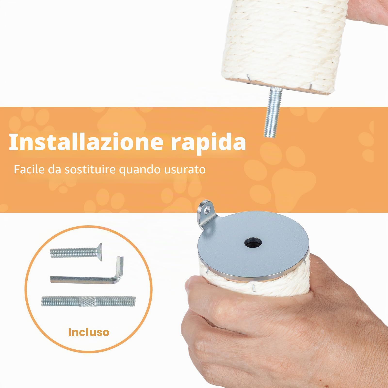 Tiragraffi verticale da parete in sisal per gatto da interno - 60 cm - Mobile da parete per gatto - Con corda di juta naturale e design rotativo