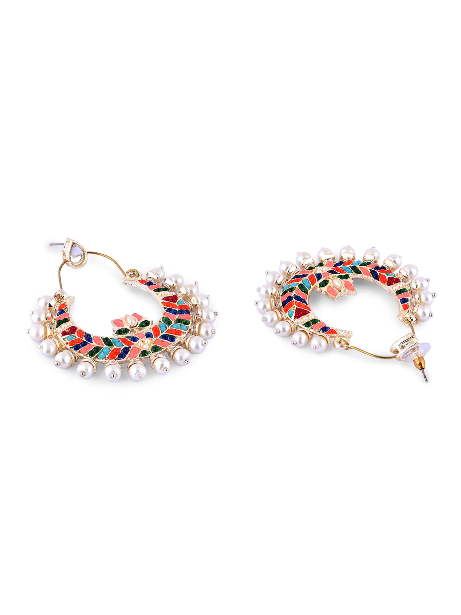 Crescent Lotus Ethnic Dangle Earrings with Stones - ZPFK16398