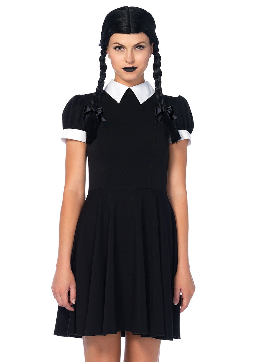 Womens 2 Pc Gothic Darling With Collared Dress, Braided Wig Adult Sized Costumes