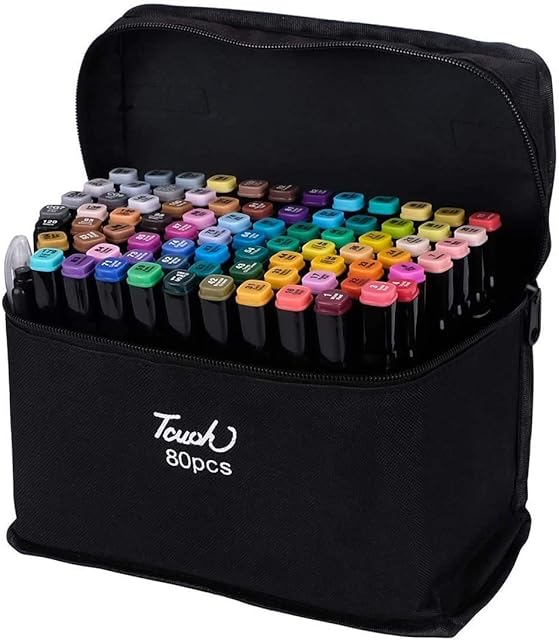 Art Marker Set - ELOKI 80 Colors Dual Tip Permanent Sketch Markers Ideal for Artists Adults Kids Drawing, Designing, Sketching Coloring Crafts Gifts (Black 80)
