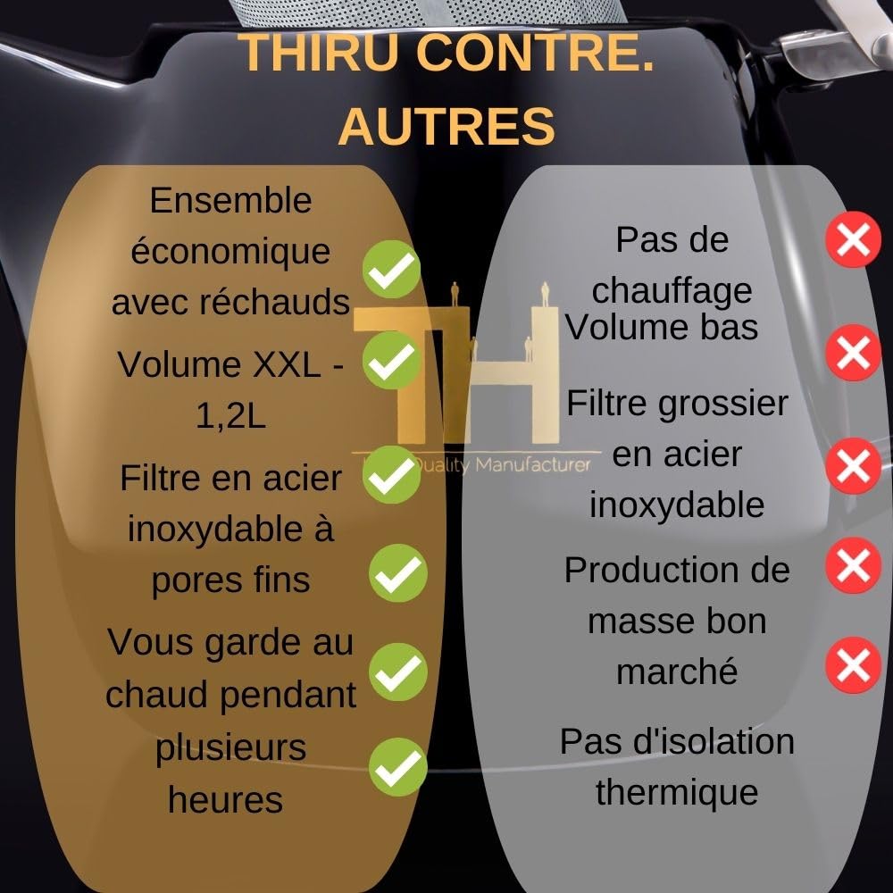 Thiru theiere avec infuseur - 1200 ml - Théière en porcelaine de qualité supérieure fabriquée à la main - Modèle 2022 avec nouveau couvercle et filtre en acier inoxydable
