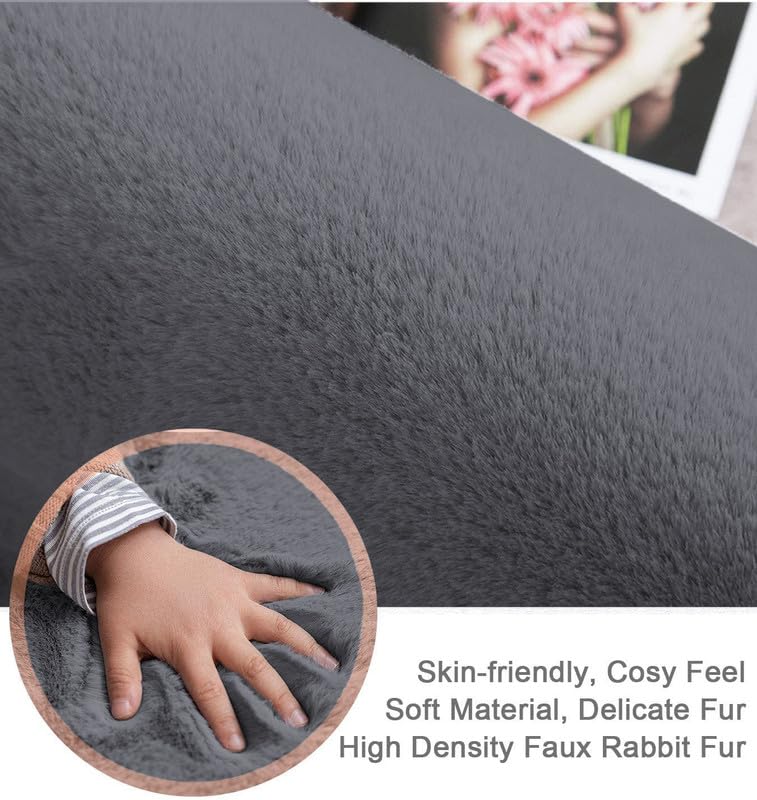 Image of Rabbit Fur Area Rug 6x8 Ft | Super Soft Plush Carpet with Anti-Slip Backing | Washable Luxury Rug for Bedroom, Living Room & Home Decor