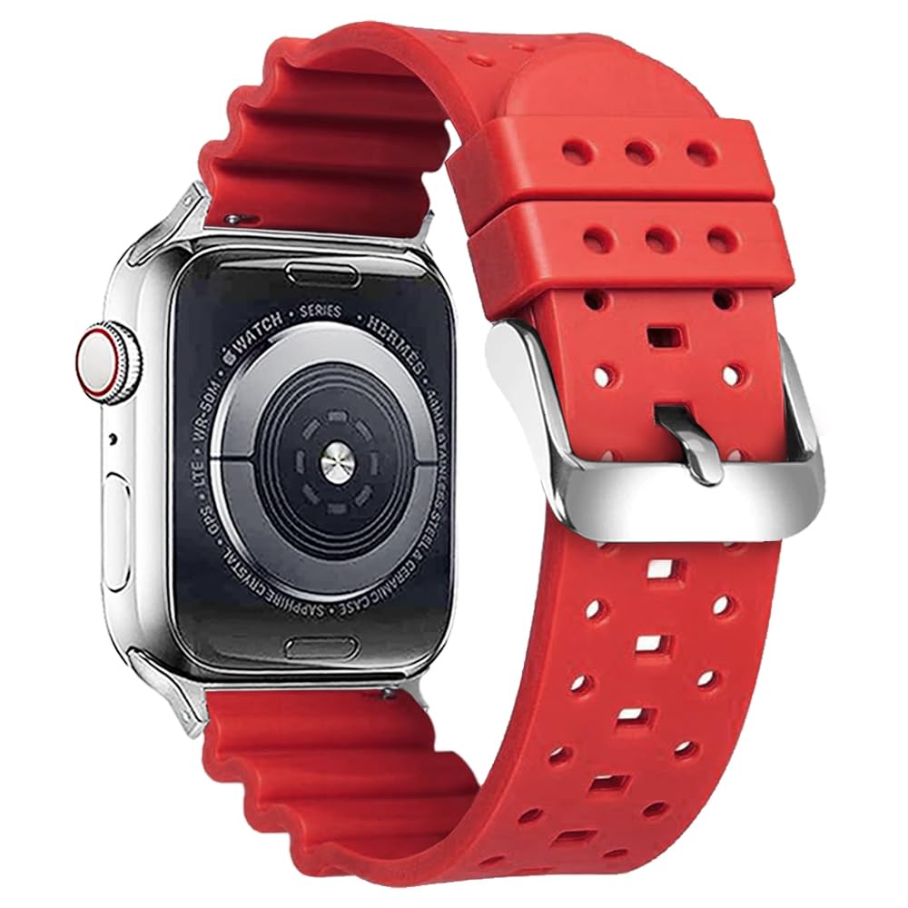 SZYXMY Compatible with Apple Watch Bands 49mm 46mm 45mm 44mm 42mm 41mm 40mm 38mm Curved Line Silicone Divers Model Replacement Rubber Sport Watch