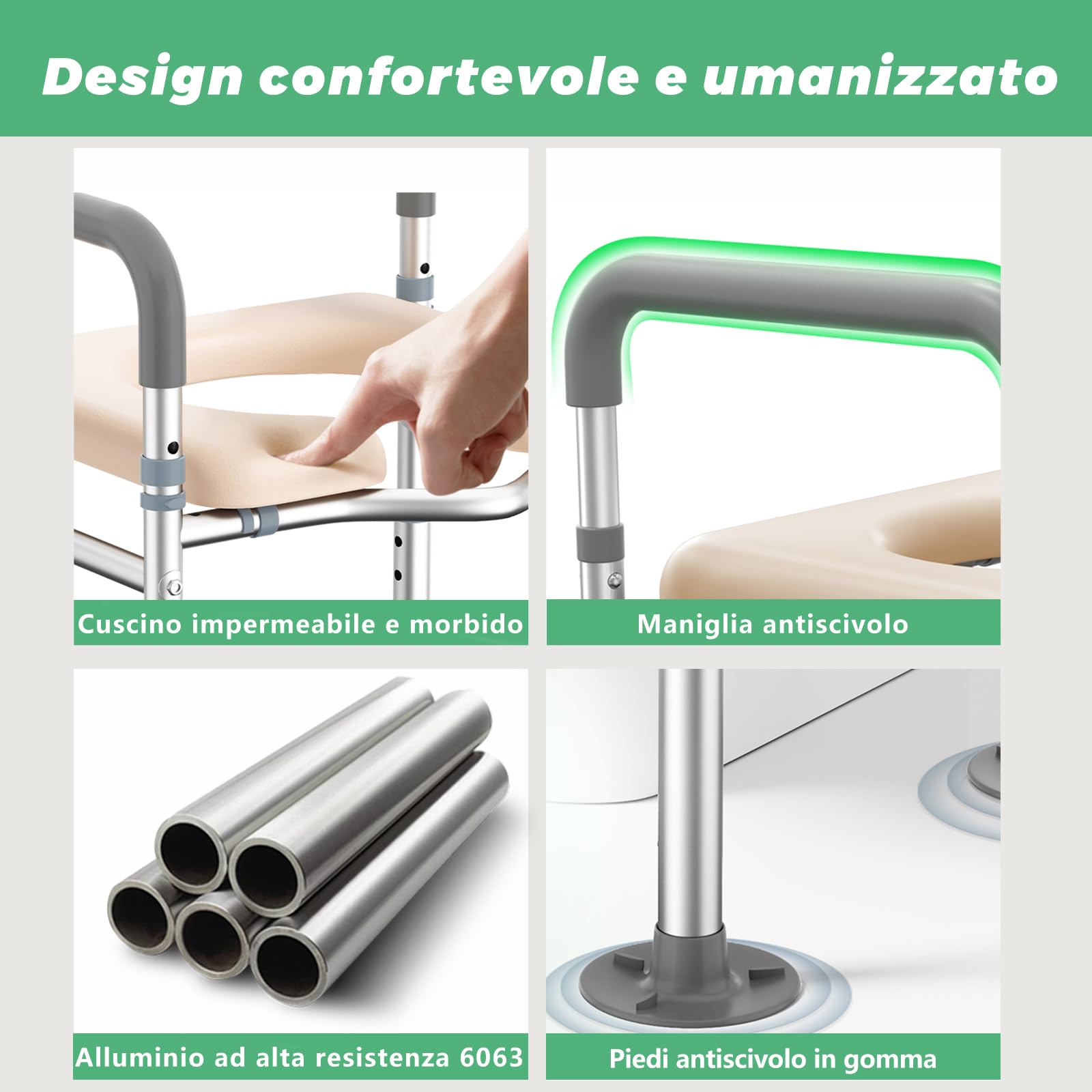 Rialzo WC per Anziani, Alzata per WC Regolabile in Altezza Alzawater per Anziani, Comoda WC Alzata Water per Anziani con Seduta Imbottita e Telaio in Alluminio, Braccioli per WC