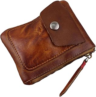 1Pcs Genuine Leather Zipper Coin Purse Coin Purse for Men Mini Leather Coin Purse Coin Pouch Holder Vintage Change Wallet Coin Pouch for Men Women, Light brown, Coin Purse