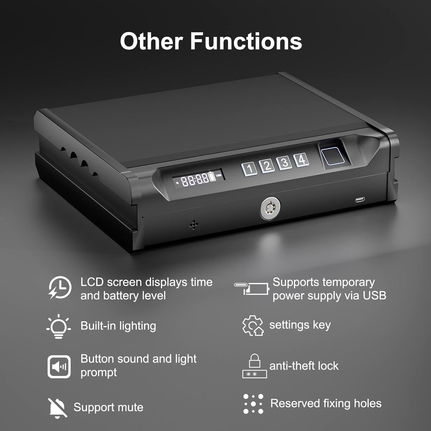 Biometric Gun Safe for Pistols 3-Ways unlock Fingerprint Digital PIN Key Handgun Safe with LCD Screen, Lock box for living room Bedroom Nightstand and Car