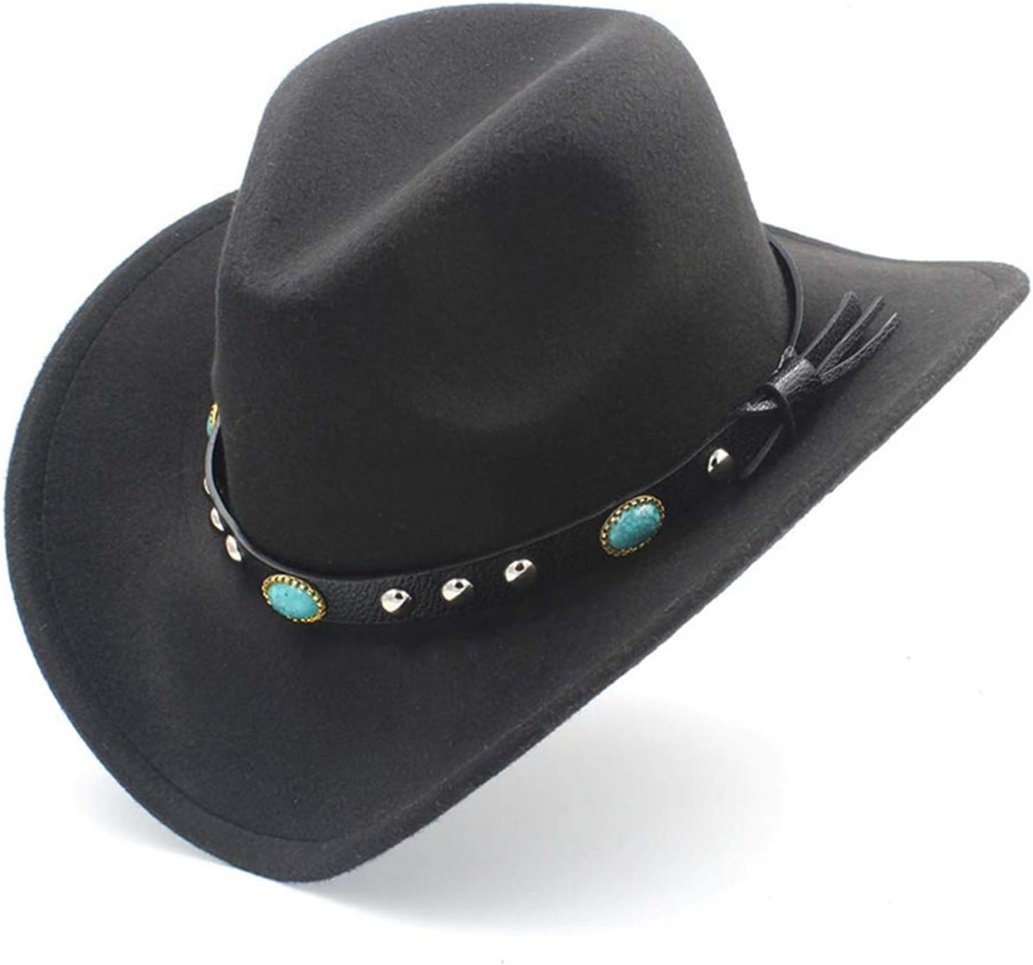 Jdon-hats,Womens Fashion Western Cowboy Hat with Roll Up Brim Felt Cowgirl Sombrero Caps