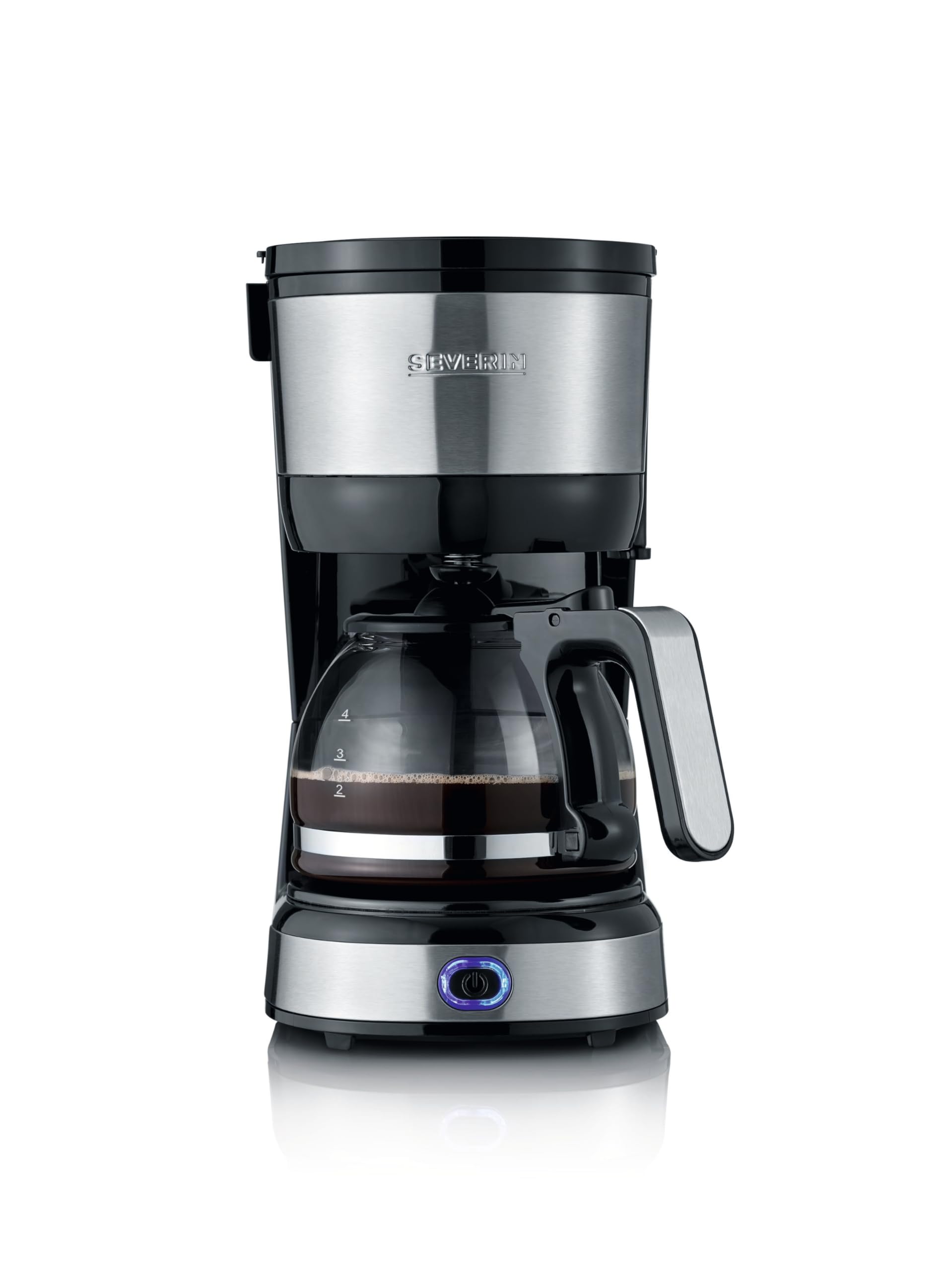 SEVERIN - 4 cup small drip coffee maker, filter coffee maker / American coffee maker with glass carafe, automatic shut-off, brushed stainless steel, 750 W, KA 4808