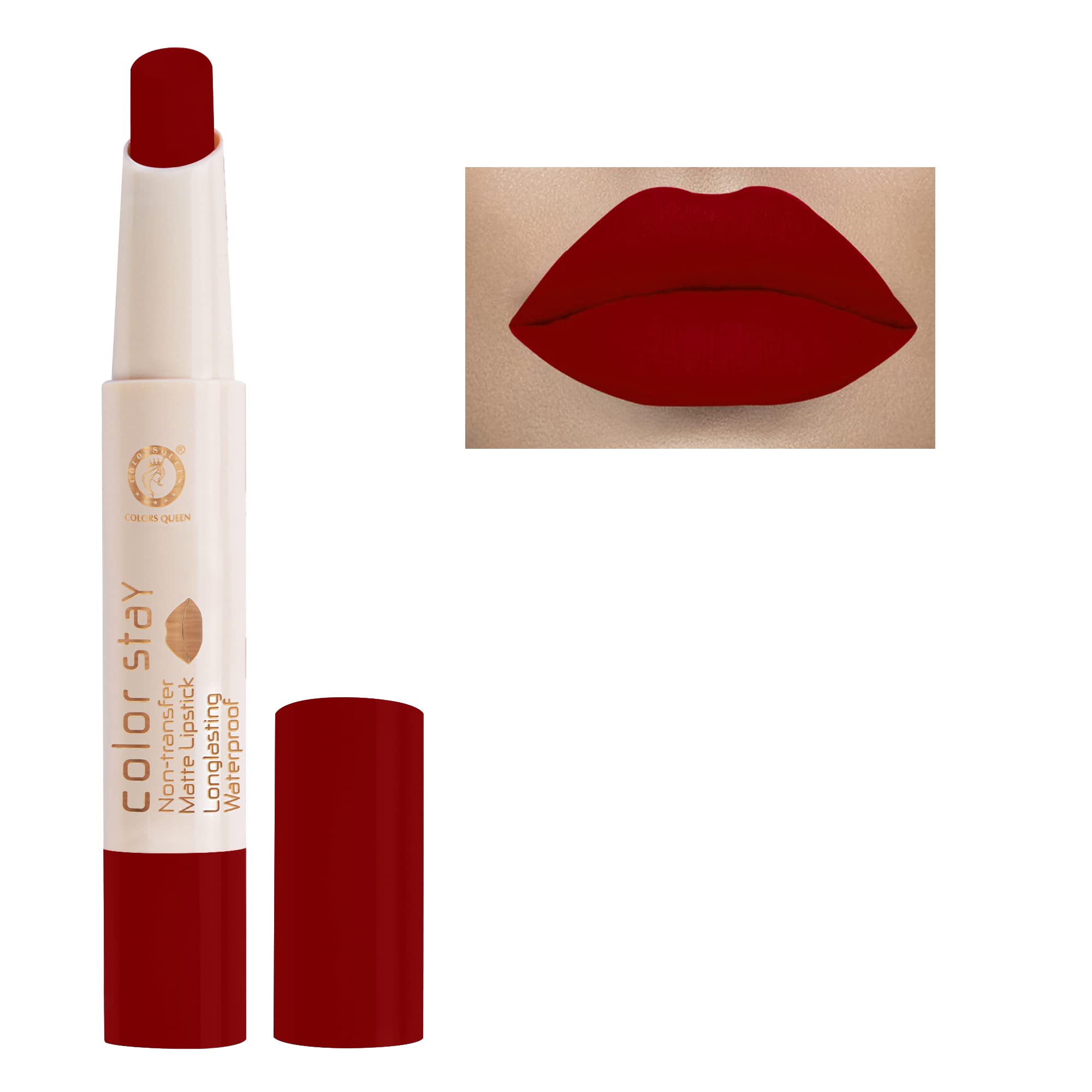 Colors Queen Lipstick | Colors Stay | Matte Finish, Non Transfer, Long Lasting, Smudge Proof | Hot Red (3 gram)