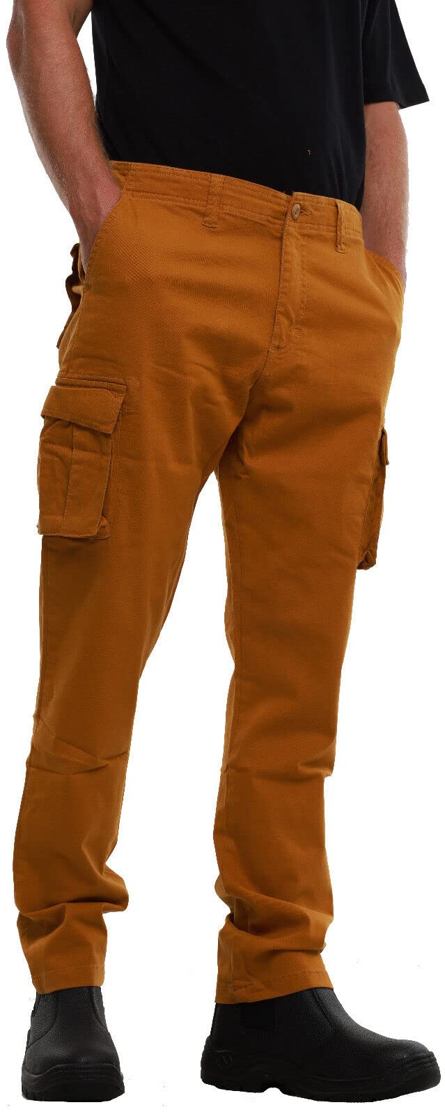 Mig - Mud Ice Gravel Men's Mustard Stretch Cargo Chino Trousers - Cotton Elasticated Cargo Pants, Regular Slim Fit Work Casual Chinos (, 32W / 31L)