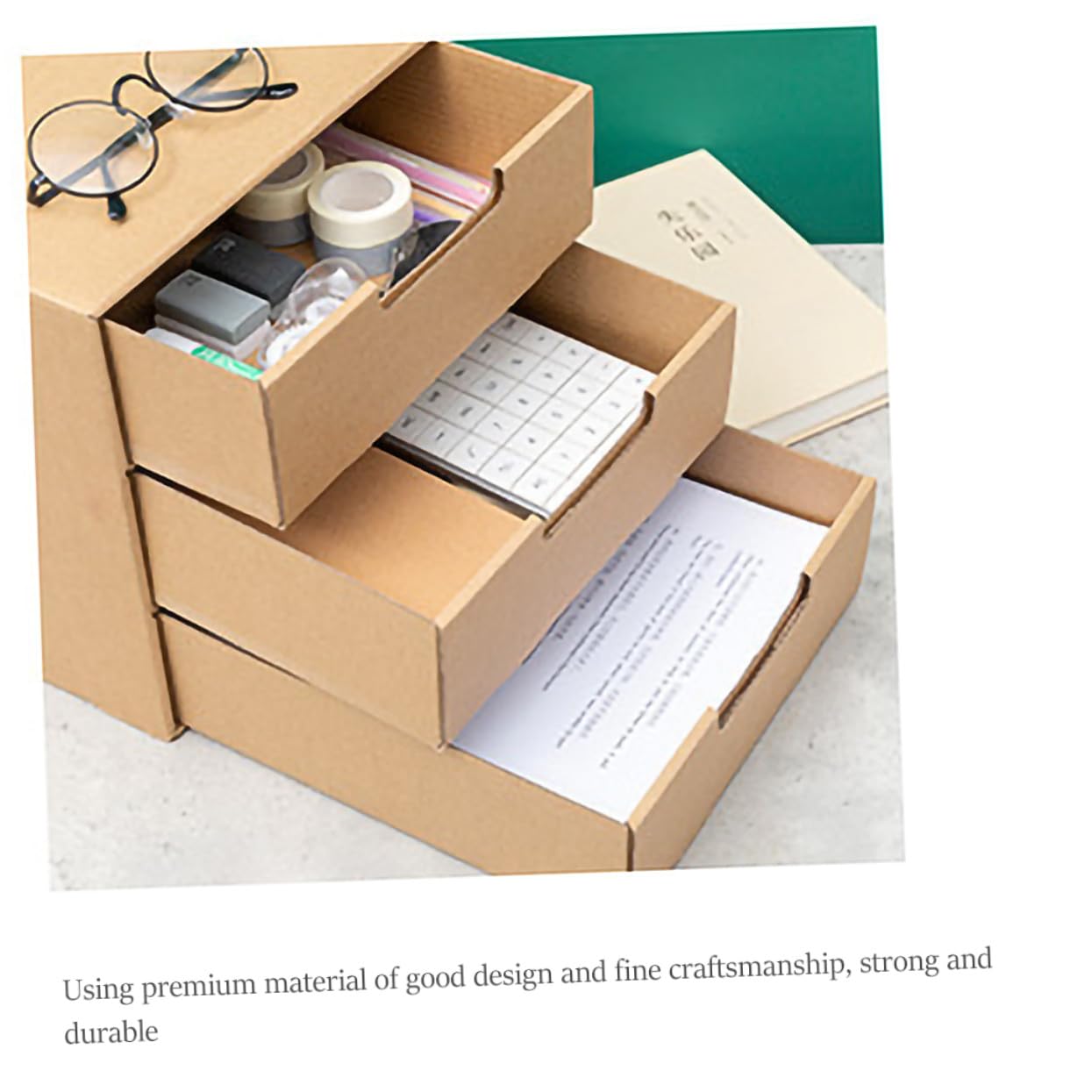 Gatuida Organizzatore da Scrivania Organizer Multifunzionale Compatto Cassetti Scorrevoli in Carta Beige , Porta Documenti e File per Ufficio e Camera da Letto