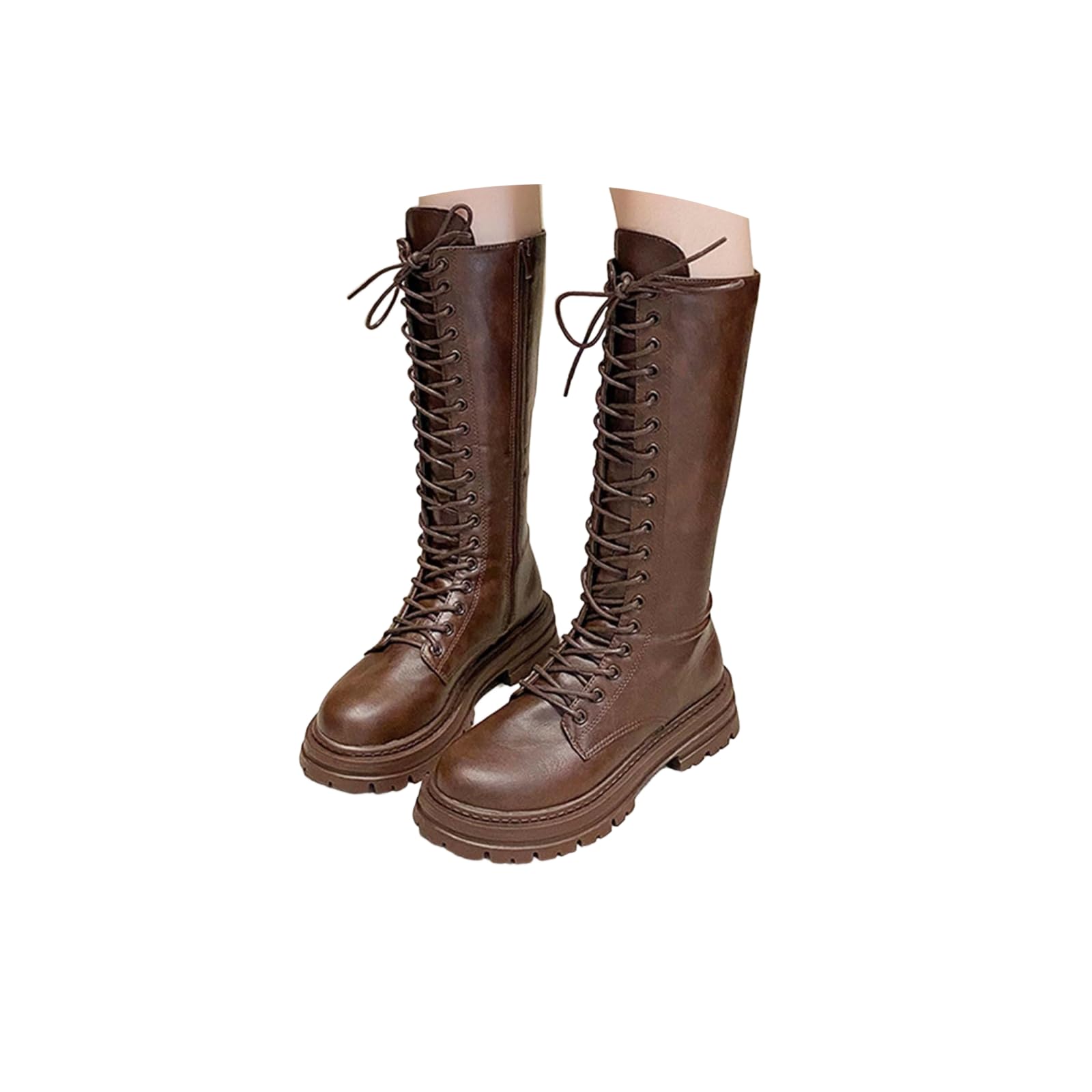 Knee High Boots Women White Black Combat Boots For Women Womens High Heel Boot Lace Up Platform Wide