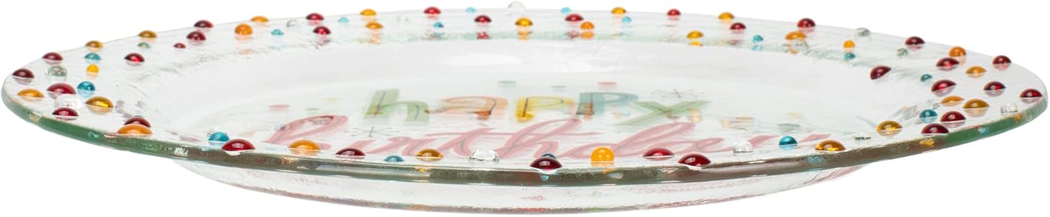 DEMDACO Happy Birthday Confetti Multicolored 14 x 14 Hand painted Glass Platter