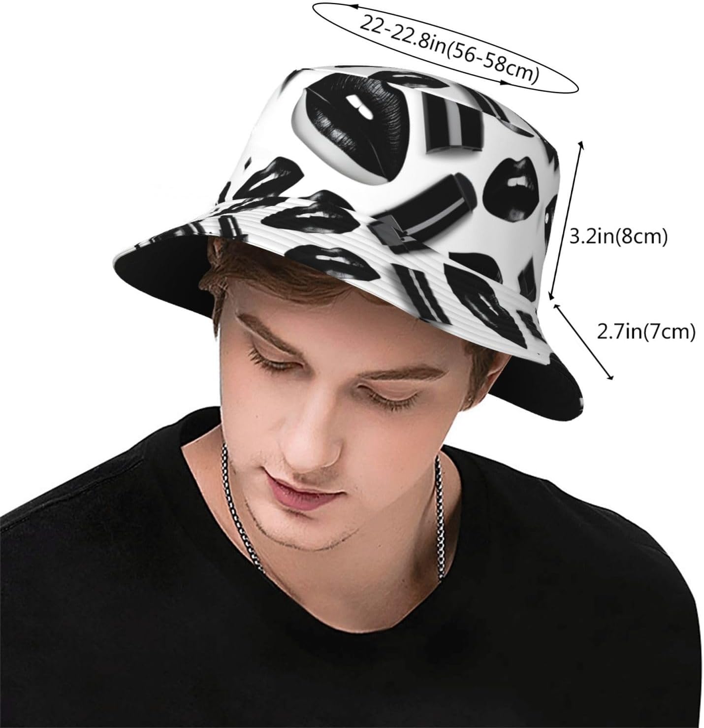 Cool Black Lipstick Lips Print Winter Bucket Hat Packable Unisex Sun Hat Summer Travel Beach Fishing Cap for Men Women