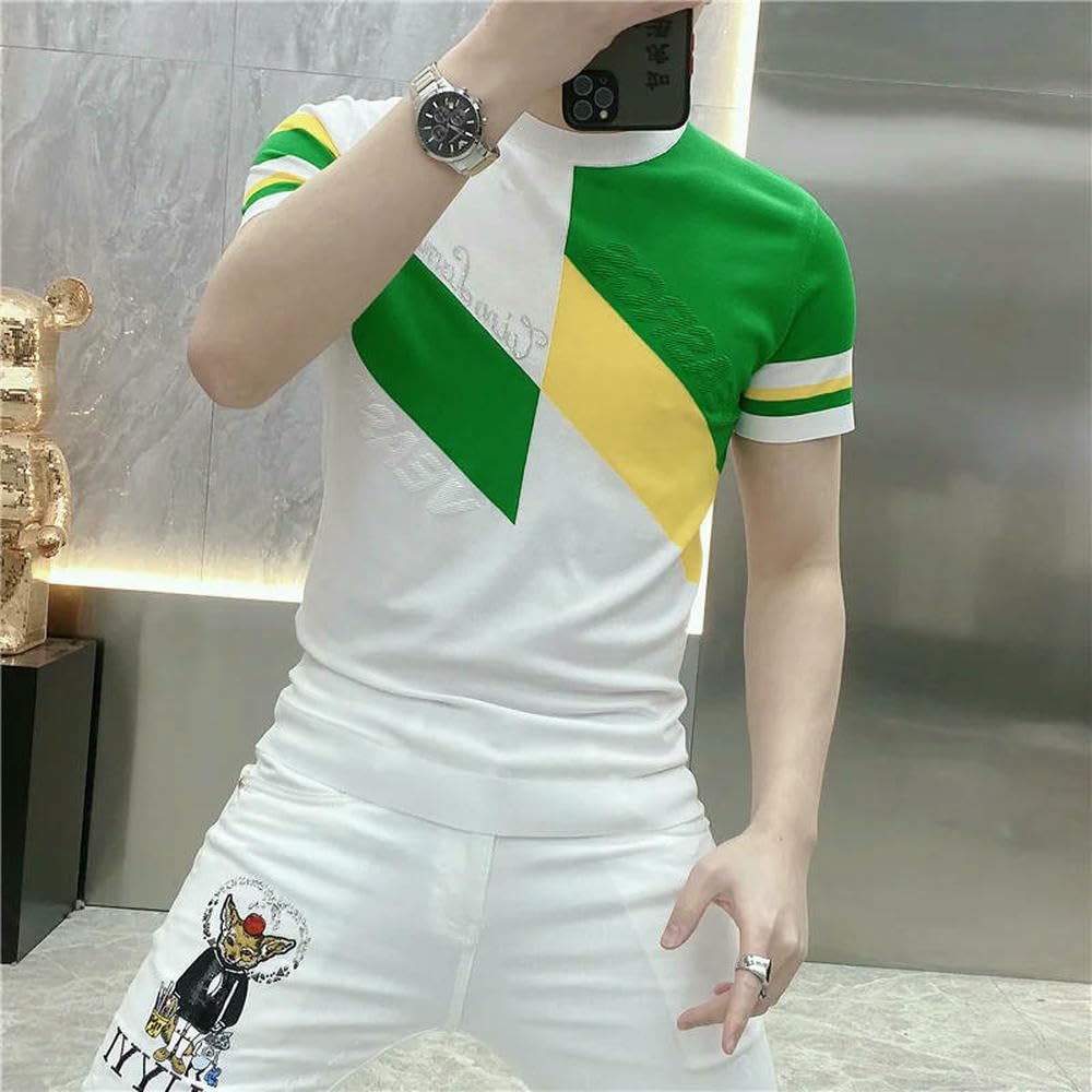 T-Shirt Slim Fit en Soie Glacée pour Homme avec Jacquard Chic