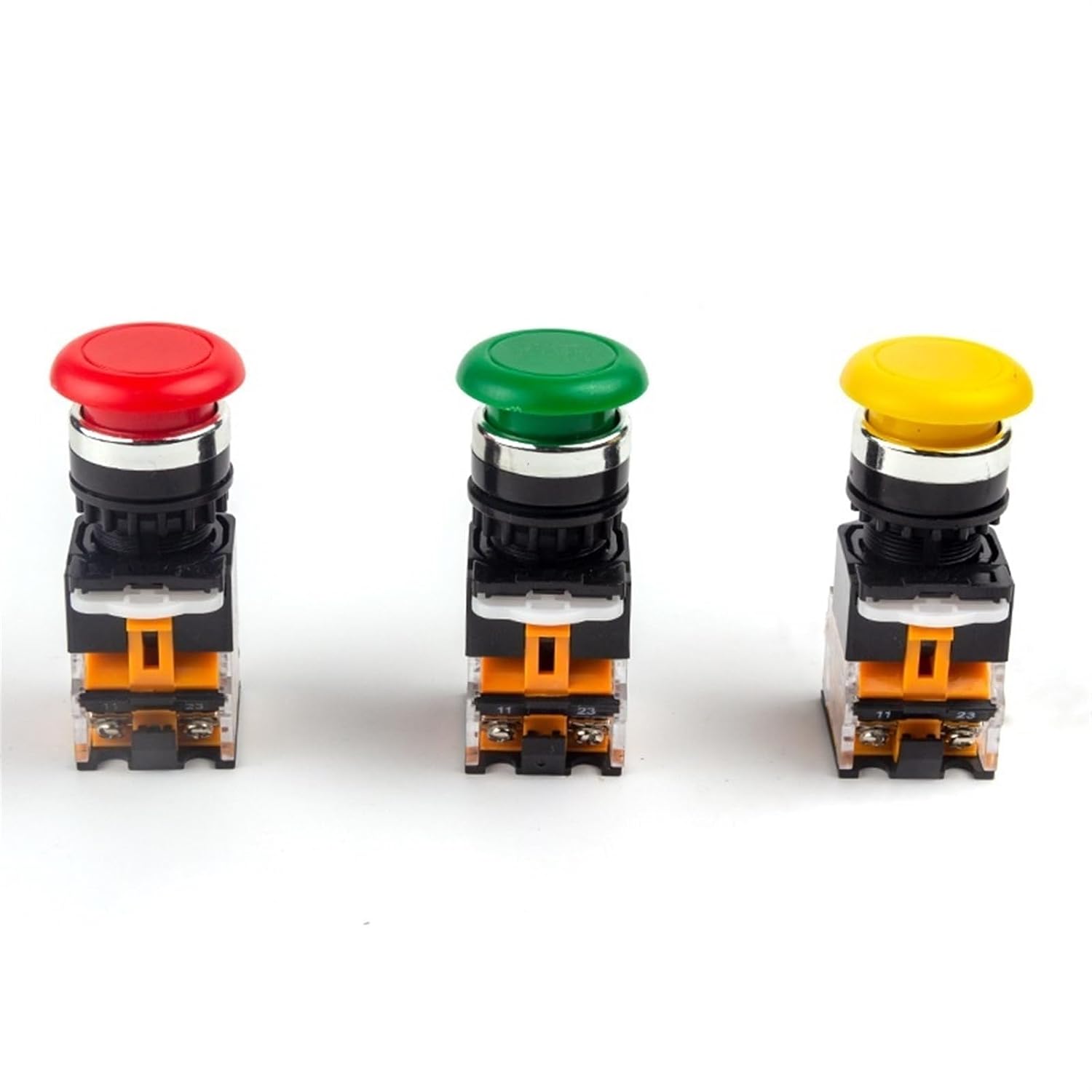 22mm LA38-11M/LA38-11MS Head Push Button Switch Self-Locking/Latching Self-Reset/Momentary 10A/660V Red Green Yellow 1Pcs(Green,Latching)