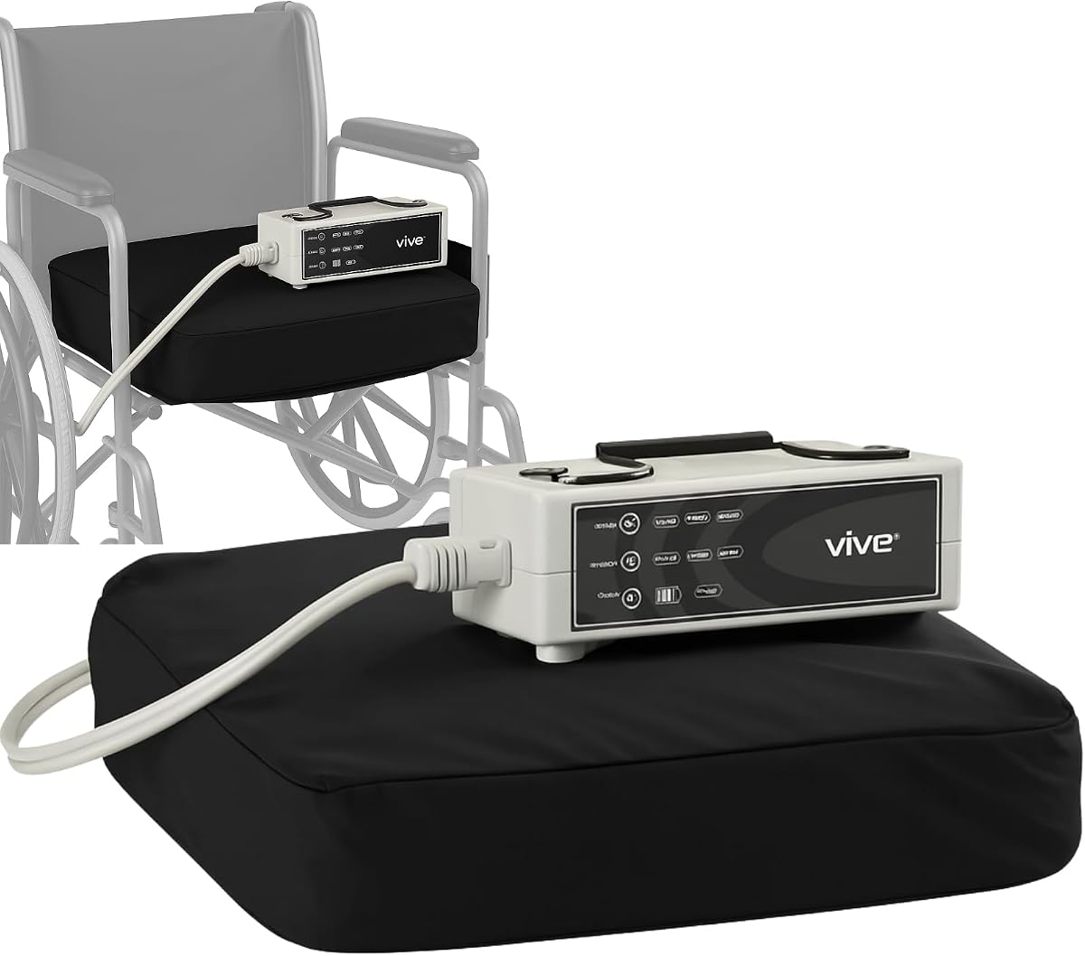 Vive Alternating Pressure Pad for Wheelchairs - Ulcer & Bed Sore Prevention - Pain Relief Cushion for Pressure Relief - Fits Wheelchair Seats 18" & Wider - Rechargeable Air Pump Included | Pain Relief Cushion for Pressure Relief - Fits Wheelchair Seats 18" & Wider - Rechargeable Air Pump Included